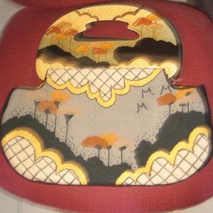 ❤️Vtg XL BOHO PETIT POINT EMBROIDERY SHOPPER TOTE  BAG PURSE ORNATE HARD HANDLE